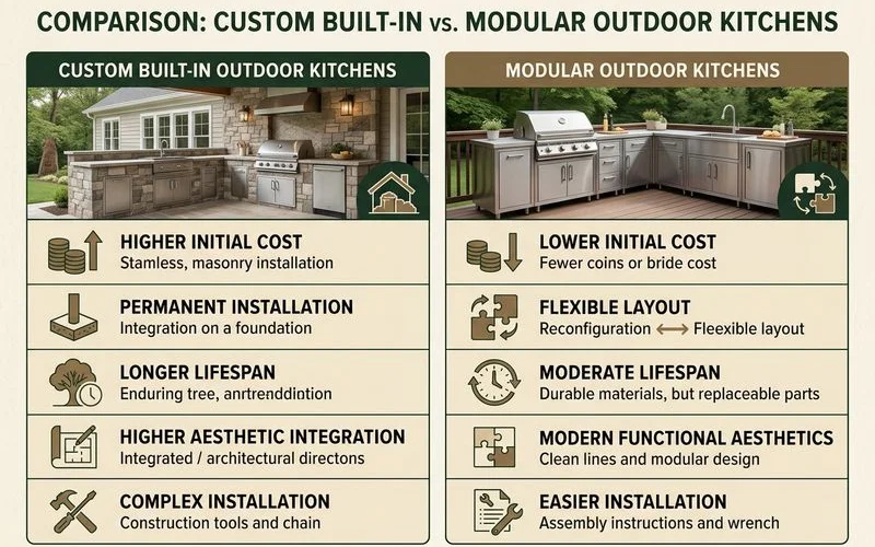Comparison chart for custom vs modular outdoor kitchens