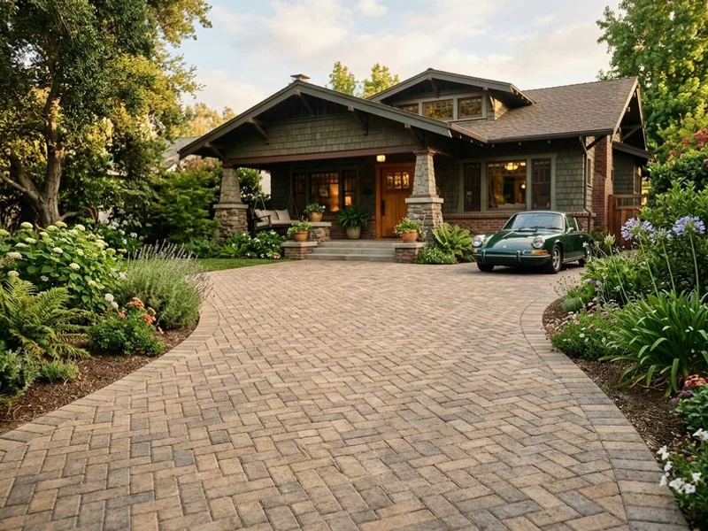 Belgard paver driveway in herringbone pattern at a Pasadena Craftsman
