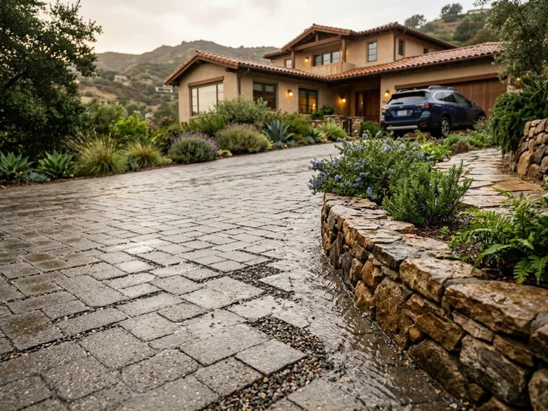 Permeable paver driveway absorbing stormwater in Glendale