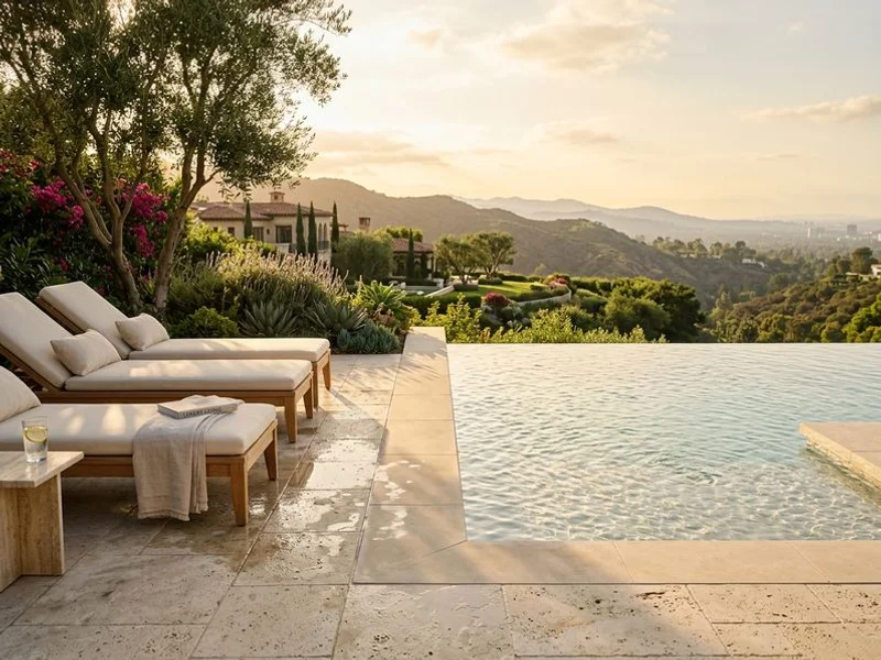 Pool deck pavers around an infinity-edge pool in Beverly Hills
